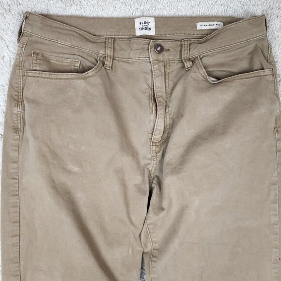Flint and Tinder Pants Mens 34x36 Actual 32x33 Khaki 5 Pocket Huckberry 365 Pant - Picture 4 of 8